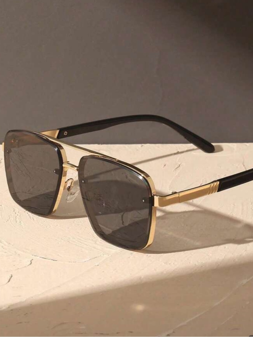 Gold and Black Square Aviator Sunglasses